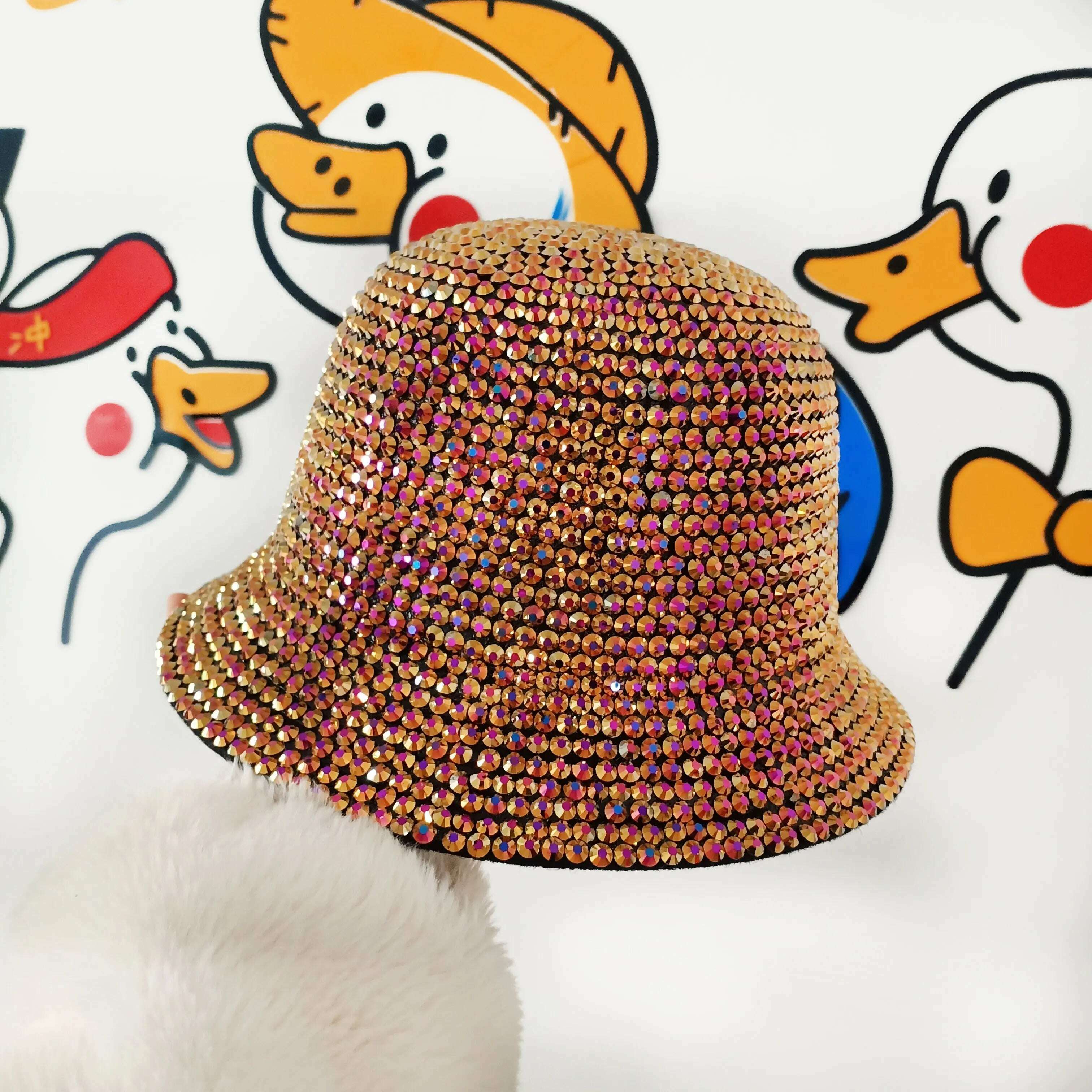 Rhinestone fedora Jazz Hats Cowboy Hat For Women And Men Double-sided Color Cap Red With Black diamond fedora Wholesale 2021 - KIMLUD