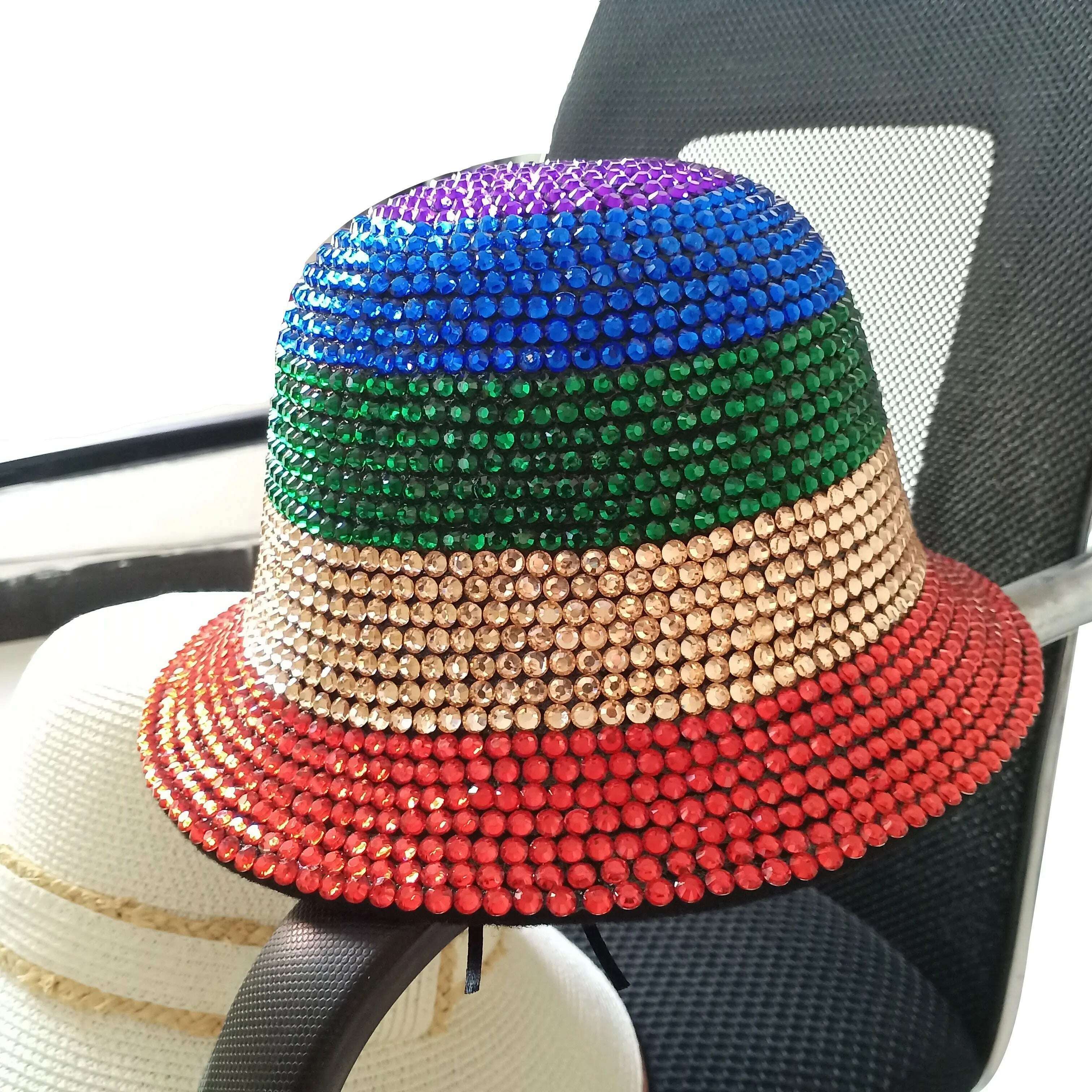 Rhinestone fedora Jazz Hats Cowboy Hat For Women And Men Double-sided Color Cap Red With Black diamond fedora Wholesale 2021 - KIMLUD