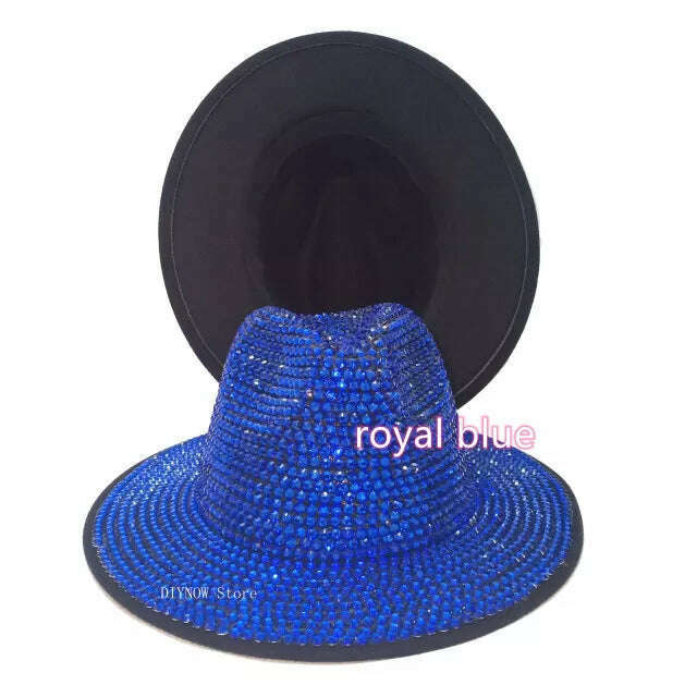 Rhinestone fedora Jazz Hats Cowboy Hat For Women And Men Double-sided Color Cap Red With Black diamond fedora Wholesale 2021 - KIMLUD