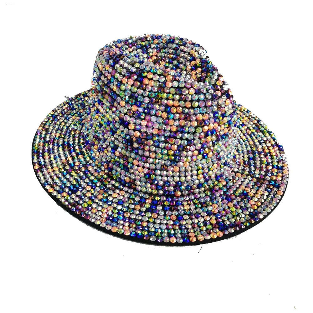 Rhinestone fedora Jazz Hats Cowboy Hat For Women And Men Double-sided Color Cap Red With Black diamond fedora Wholesale 2021 - KIMLUD