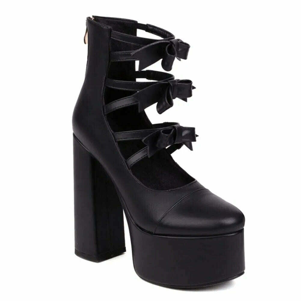 RIBETRINI Platform High Heels Summer Cutout Ankle Boots Zip Design Party Dress Sexy Punk Buckle Round Toe Shoes Motorcycle Boots - KIMLUD