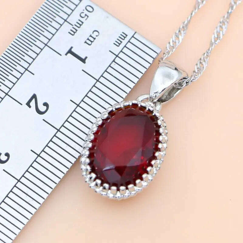 KIMLUD, Ruby Red 925 Silver Jewelry Set Birthstone Jewelry Women Earrings/Pendant/Necklace/Rings/Bracelet Festival Valentine's Day Gift, KIMLUD Womens Clothes