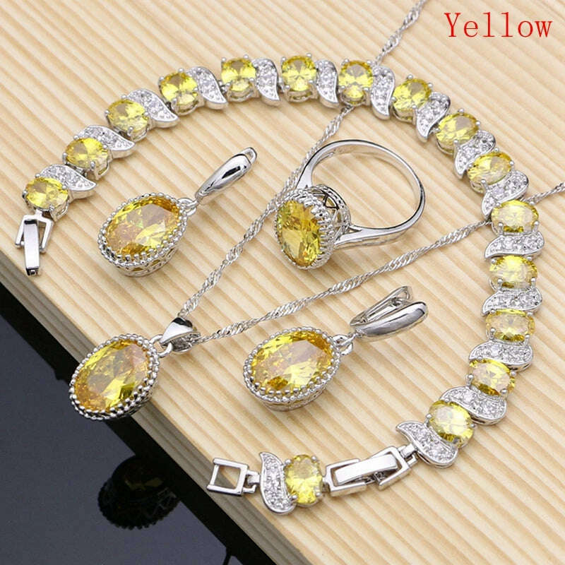 KIMLUD, Ruby Red 925 Silver Jewelry Set Birthstone Jewelry Women Earrings/Pendant/Necklace/Rings/Bracelet Festival Valentine's Day Gift, KIMLUD Womens Clothes
