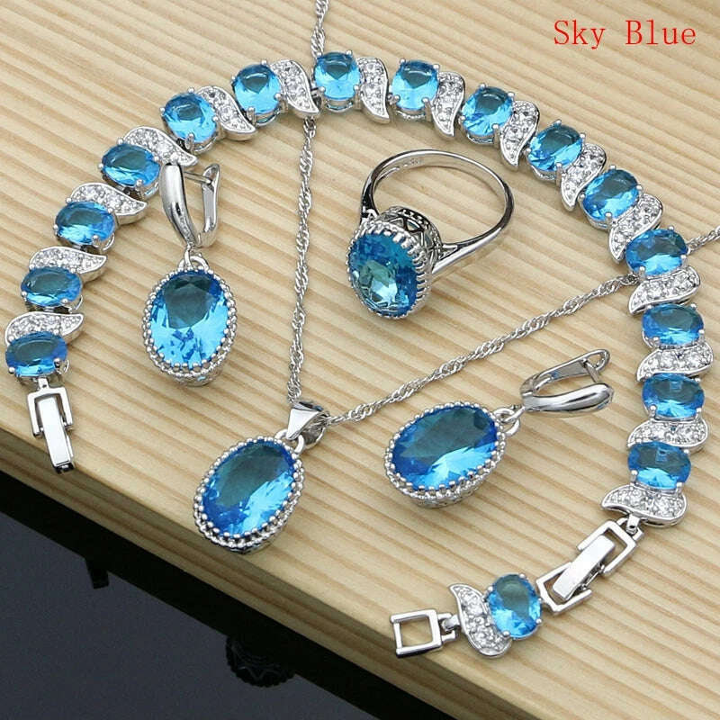 KIMLUD, Ruby Red 925 Silver Jewelry Set Birthstone Jewelry Women Earrings/Pendant/Necklace/Rings/Bracelet Festival Valentine's Day Gift, KIMLUD Womens Clothes