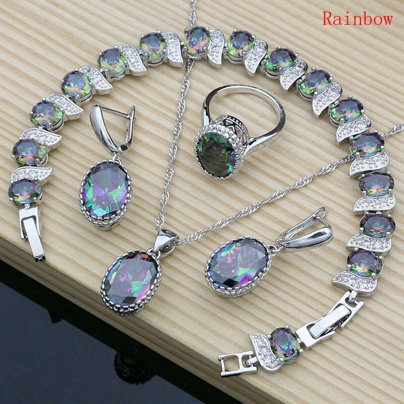 KIMLUD, Ruby Red 925 Silver Jewelry Set Birthstone Jewelry Women Earrings/Pendant/Necklace/Rings/Bracelet Festival Valentine's Day Gift, Multicolour / 10, KIMLUD APPAREL - Womens Clothes