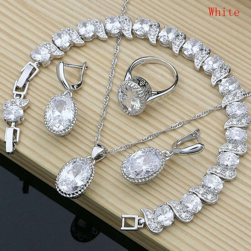 KIMLUD, Ruby Red 925 Silver Jewelry Set Birthstone Jewelry Women Earrings/Pendant/Necklace/Rings/Bracelet Festival Valentine's Day Gift, WHITE / 9, KIMLUD APPAREL - Womens Clothes