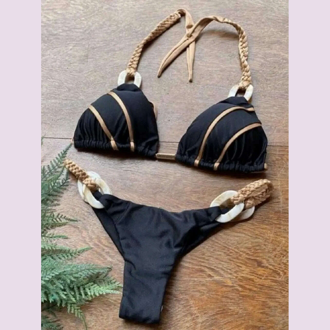 KIMLUD, RUOTONGSEPT Black Bandeau Bikini Set Swimwear Women Push Up Biquini Sexy Thong Bikinis Patchwork Swimsuit Backless Bathingsuit, KIMLUD Womens Clothes