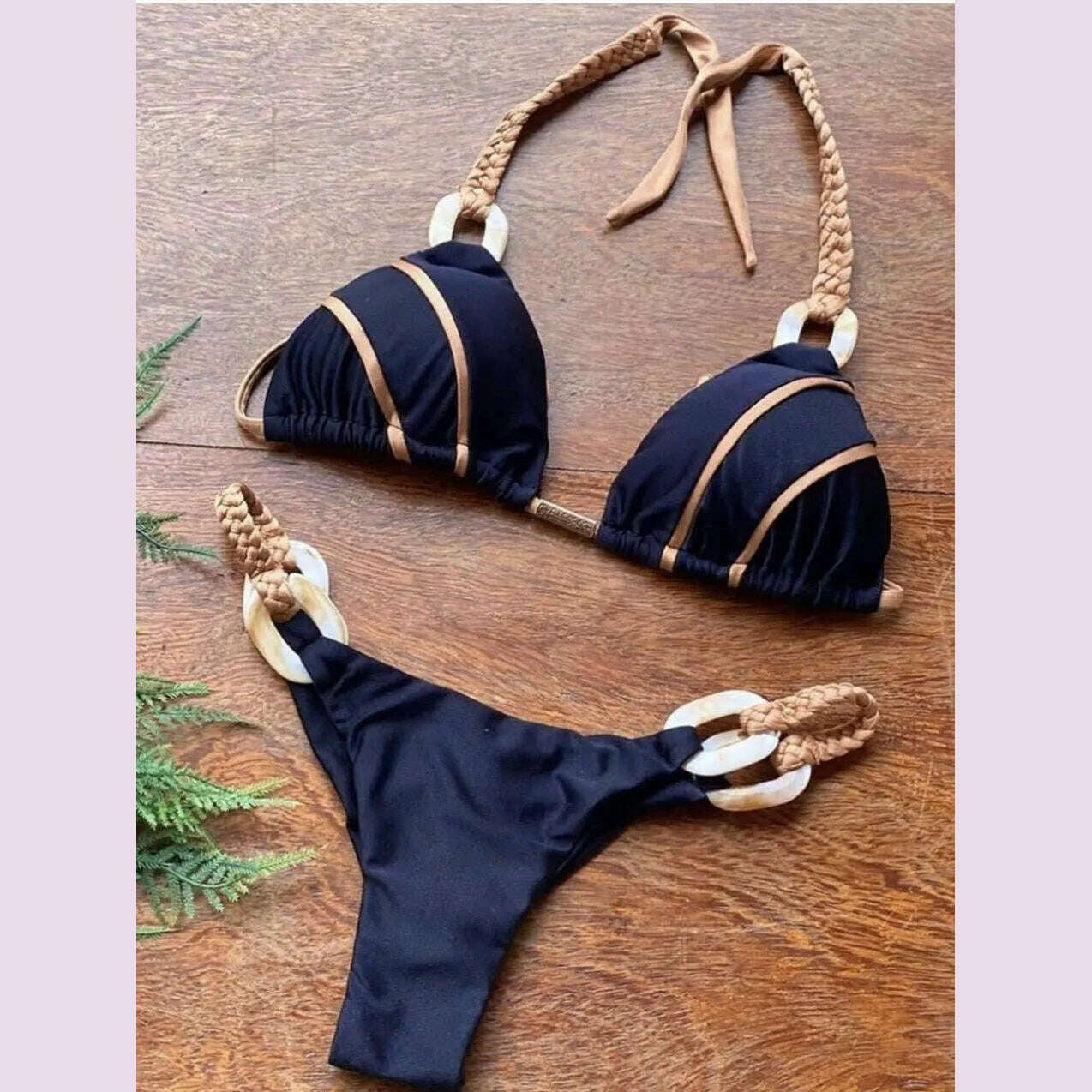 KIMLUD, RUOTONGSEPT Black Bandeau Bikini Set Swimwear Women Push Up Biquini Sexy Thong Bikinis Patchwork Swimsuit Backless Bathingsuit, KIMLUD Womens Clothes