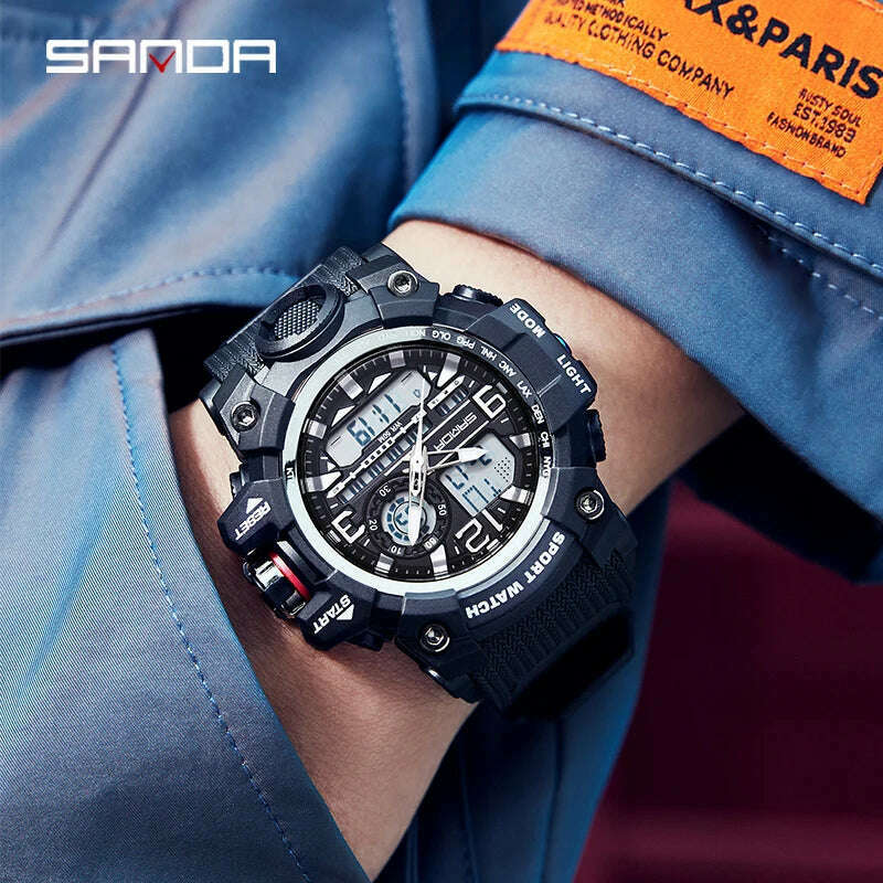 KIMLUD, SANDA G style New Men Watch 50M Waterproof Sports Military Quartz Watch For Male Electron Digital Wristwatch Reloj De Hombre, KIMLUD Womens Clothes