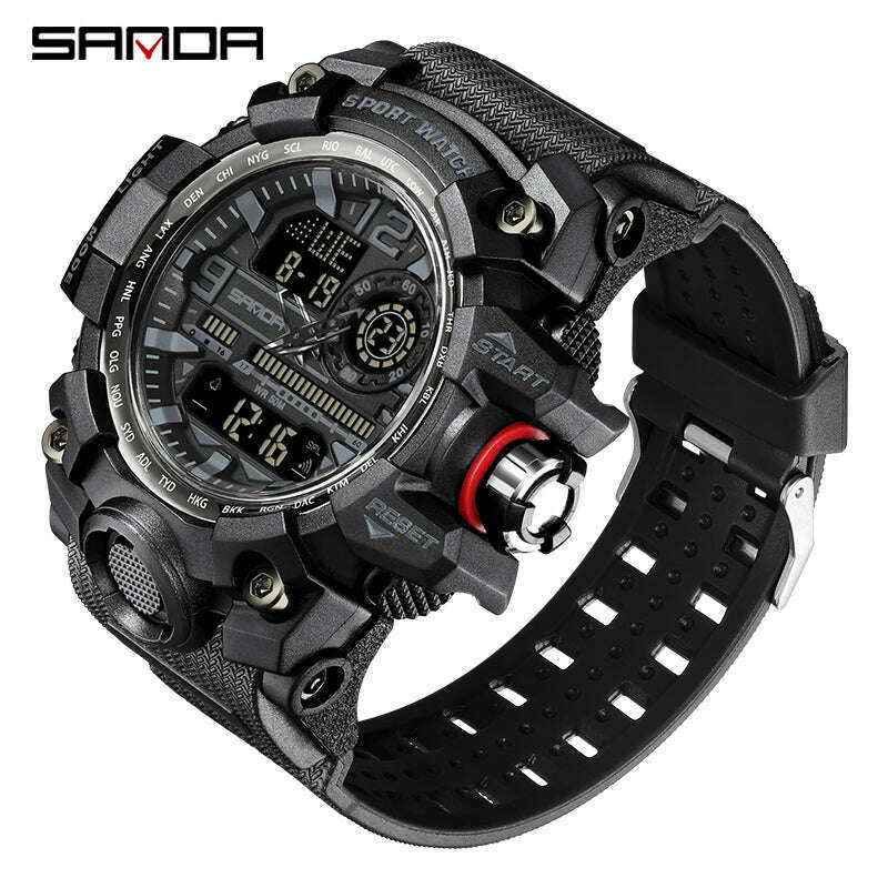 KIMLUD, SANDA G style New Men Watch 50M Waterproof Sports Military Quartz Watch For Male Electron Digital Wristwatch Reloj De Hombre, black, KIMLUD APPAREL - Womens Clothes