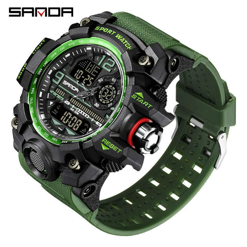 KIMLUD, SANDA G style New Men Watch 50M Waterproof Sports Military Quartz Watch For Male Electron Digital Wristwatch Reloj De Hombre, green, KIMLUD APPAREL - Womens Clothes