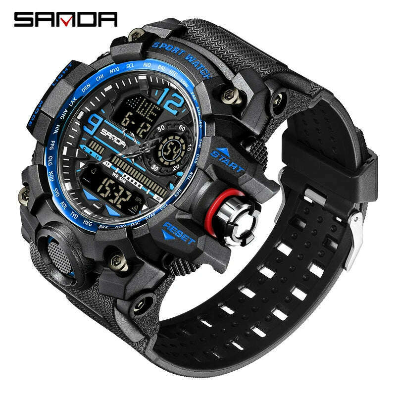 KIMLUD, SANDA G style New Men Watch 50M Waterproof Sports Military Quartz Watch For Male Electron Digital Wristwatch Reloj De Hombre, Blue, KIMLUD APPAREL - Womens Clothes