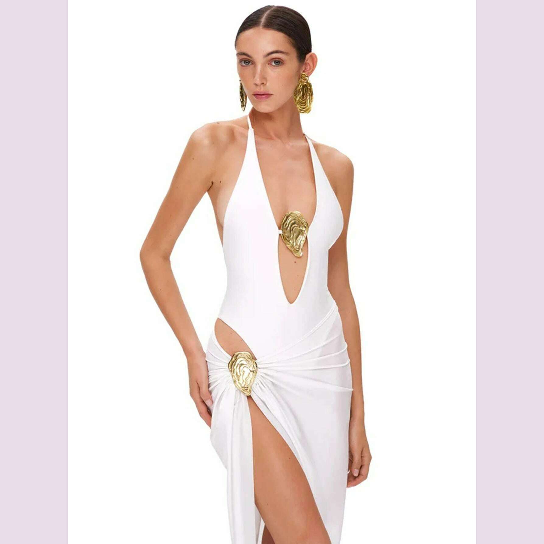 Sexy Deep V Neck Swimsuit With Skirt Women 2 Pcs Suits 2025 High Leg Backless Swimwear Fashion Female Holiday Beachwear Outfits - KIMLUD