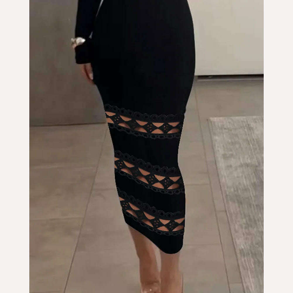 Sexy Dress Y2k Fashion Versatile Casual Off Shoulder Lace Patch Long Sleeve Midi Dresses of Female Autumn and Winter New 2023 - KIMLUD