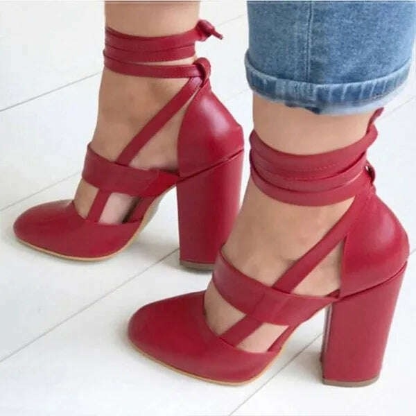 KIMLUD, Sexy Heeled Sandal High Heels Sandals Women Femme Gladiator Summer Party Wedding Shoes Women Thick Heels Zapatos De Muje, red pu / 38, KIMLUD APPAREL - Womens Clothes