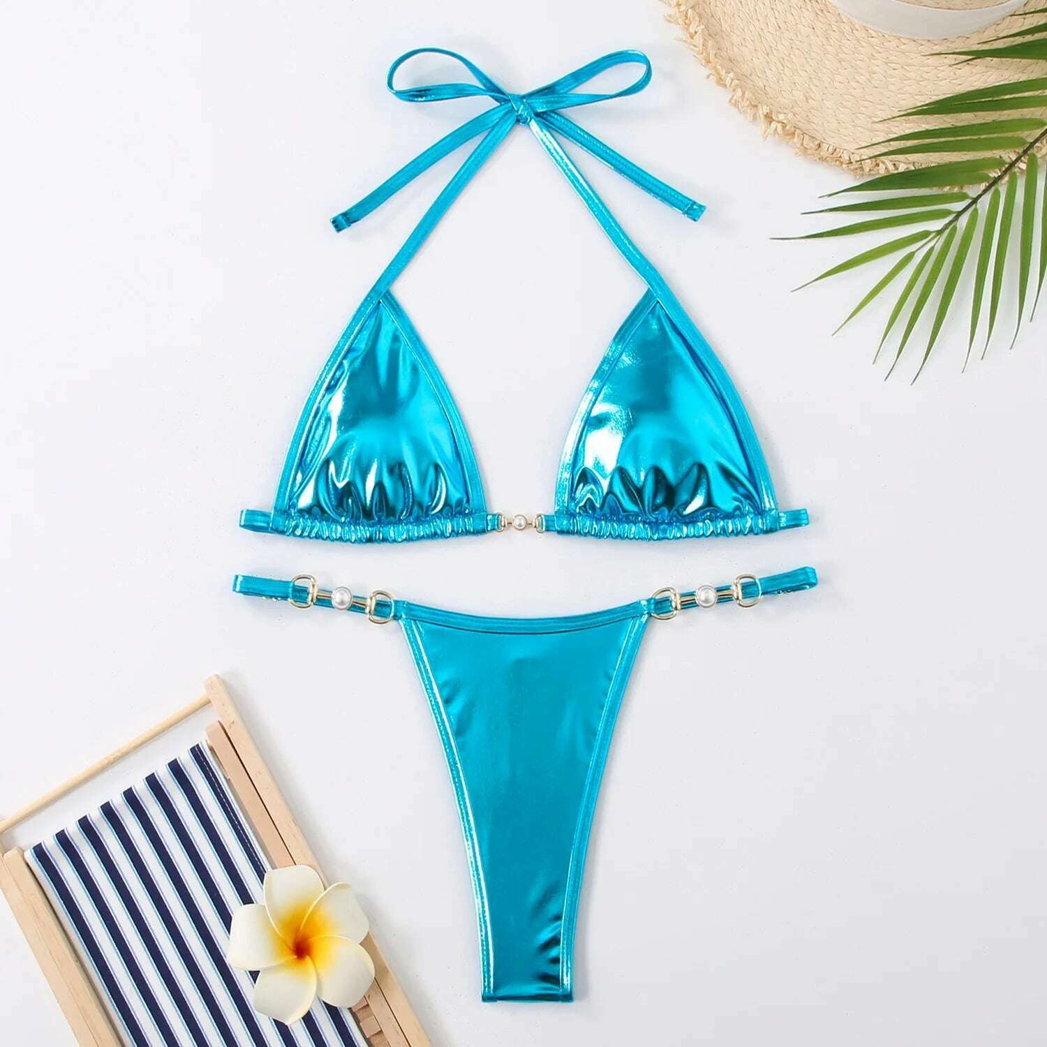 KIMLUD, Sexy Micro Bikini 2024 Women Swimwear Metallic Halter Triangle Bikinis Sets Thong Swimsuit Female Bathing Suit Brazilian Biquini, green / M, KIMLUD APPAREL - Womens Clothes