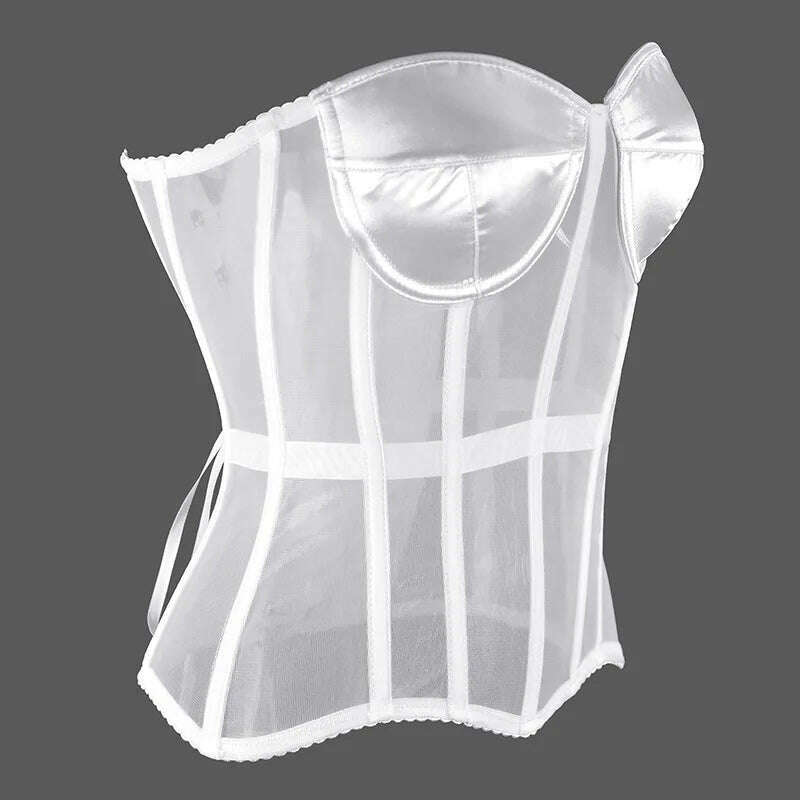 Sexy Women Sheer Bustier Lace Up Corset Top Corset Boned Waist Trainer Lingerie Overbust Corsets Body Shaper Corsets for Women - KIMLUD