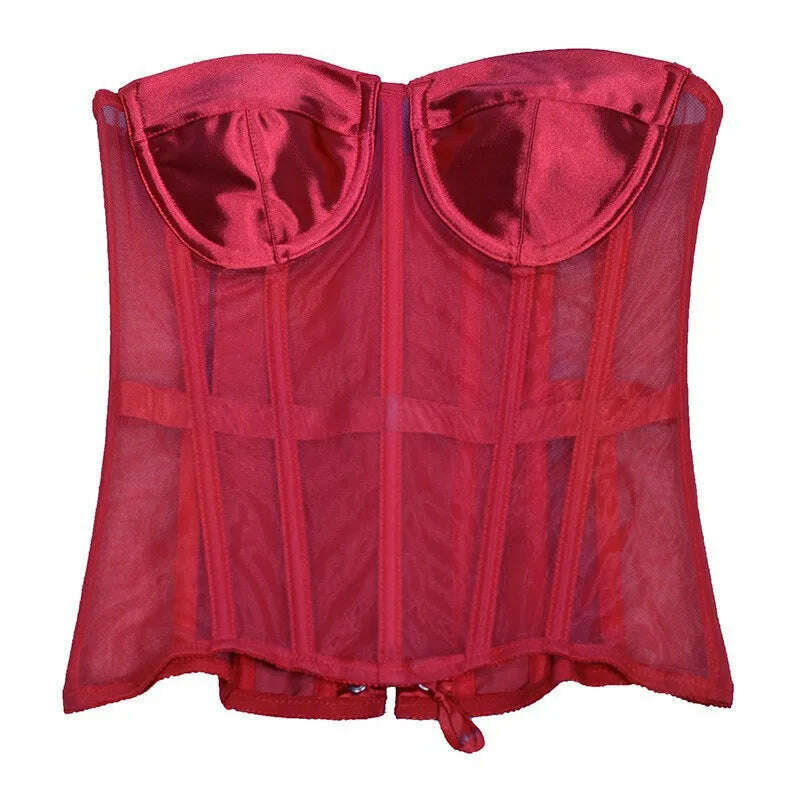 Sexy Women Sheer Bustier Lace Up Corset Top Corset Boned Waist Trainer Lingerie Overbust Corsets Body Shaper Corsets for Women - KIMLUD