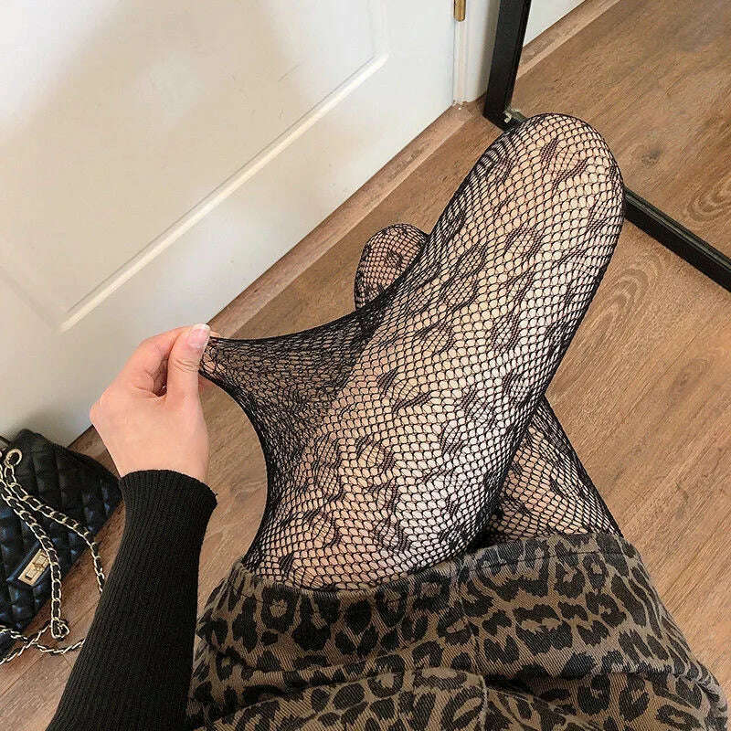 Sexy Women's Leopard Print Mesh Fishnet Net Pantyhose Stockings Party Tights Socks Stockings Lolita JK G Tights Gothic Clothes - KIMLUD