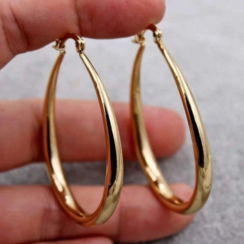 Shine Gold Color Women Earrings Fashion Smooth Hoop Earrings for Women Engagement Wedding Jewelry Gift - KIMLUD