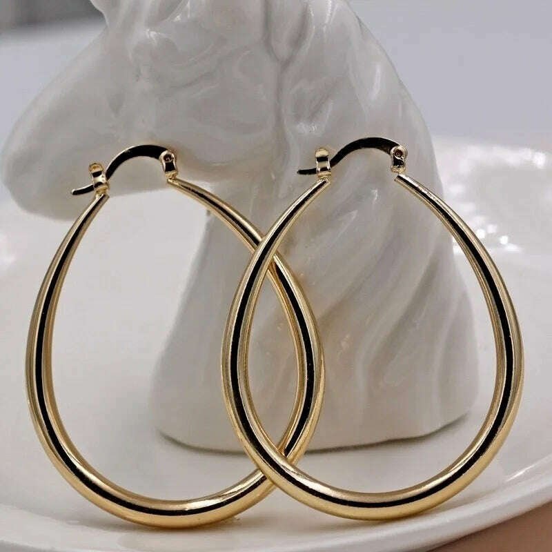 Shine Gold Color Women Earrings Fashion Smooth Hoop Earrings for Women Engagement Wedding Jewelry Gift - KIMLUD