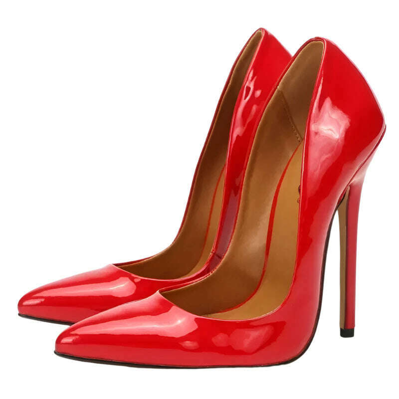 KIMLUD, Shoes Designer New Women Pumps Fashion Pointed Toe Patent Leather 14CM Thin Heels Novelty Modern Sandals Fashion Women's Shoes, KIMLUD Womens Clothes