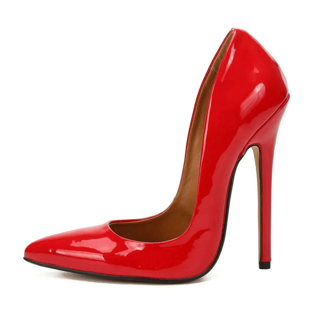KIMLUD, Shoes Designer New Women Pumps Fashion Pointed Toe Patent Leather 14CM Thin Heels Novelty Modern Sandals Fashion Women's Shoes, Red / 46, KIMLUD APPAREL - Womens Clothes