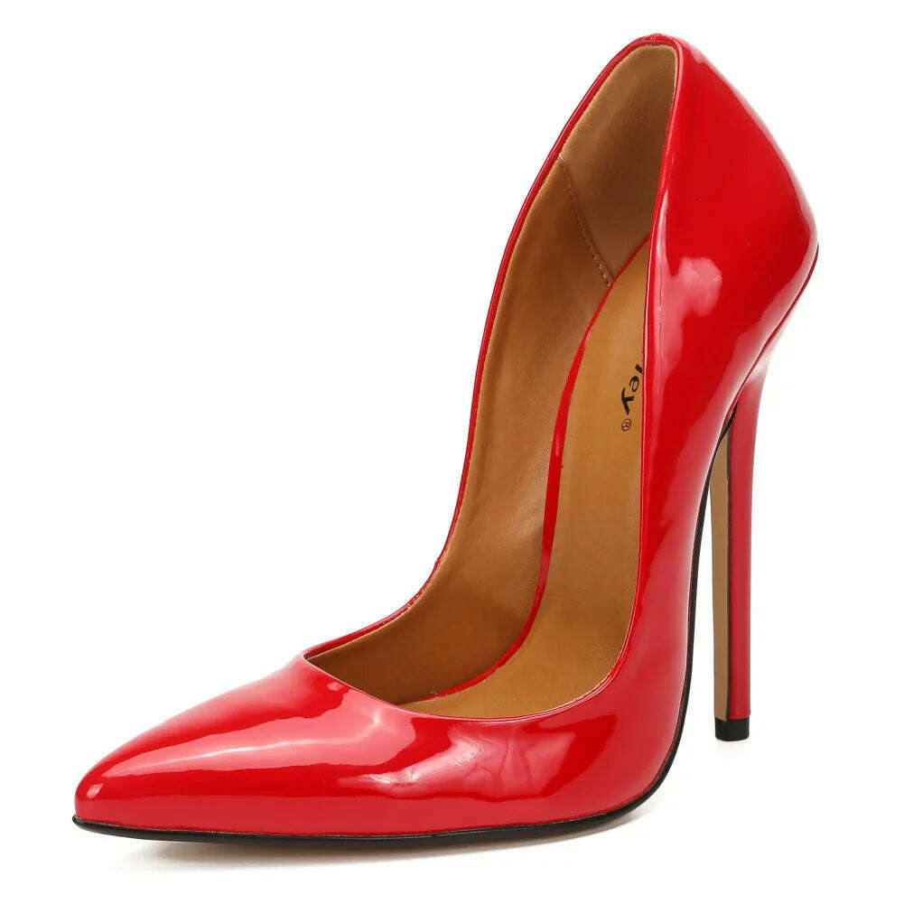 KIMLUD, Shoes Designer New Women Pumps Fashion Pointed Toe Patent Leather 14CM Thin Heels Novelty Modern Sandals Fashion Women's Shoes, KIMLUD Womens Clothes