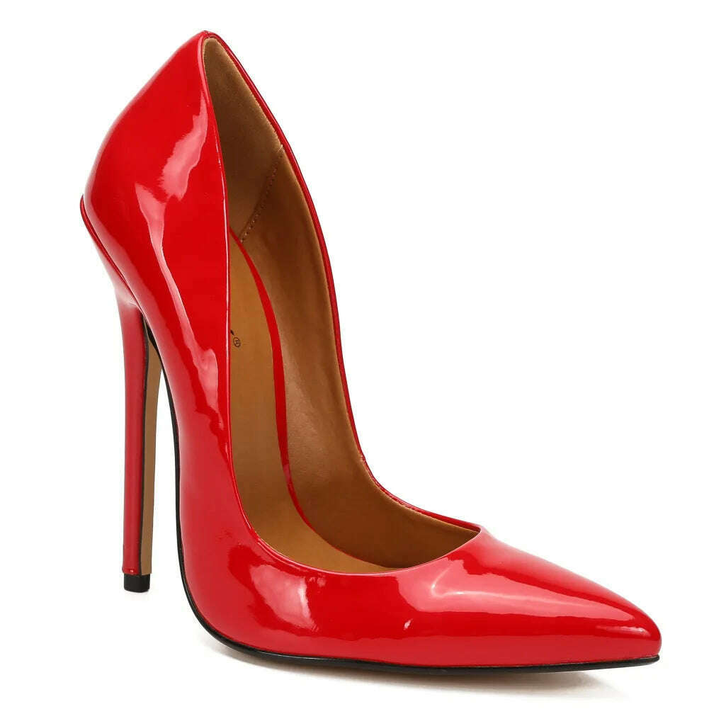 KIMLUD, Shoes Designer New Women Pumps Fashion Pointed Toe Patent Leather 14CM Thin Heels Novelty Modern Sandals Fashion Women's Shoes, KIMLUD Womens Clothes