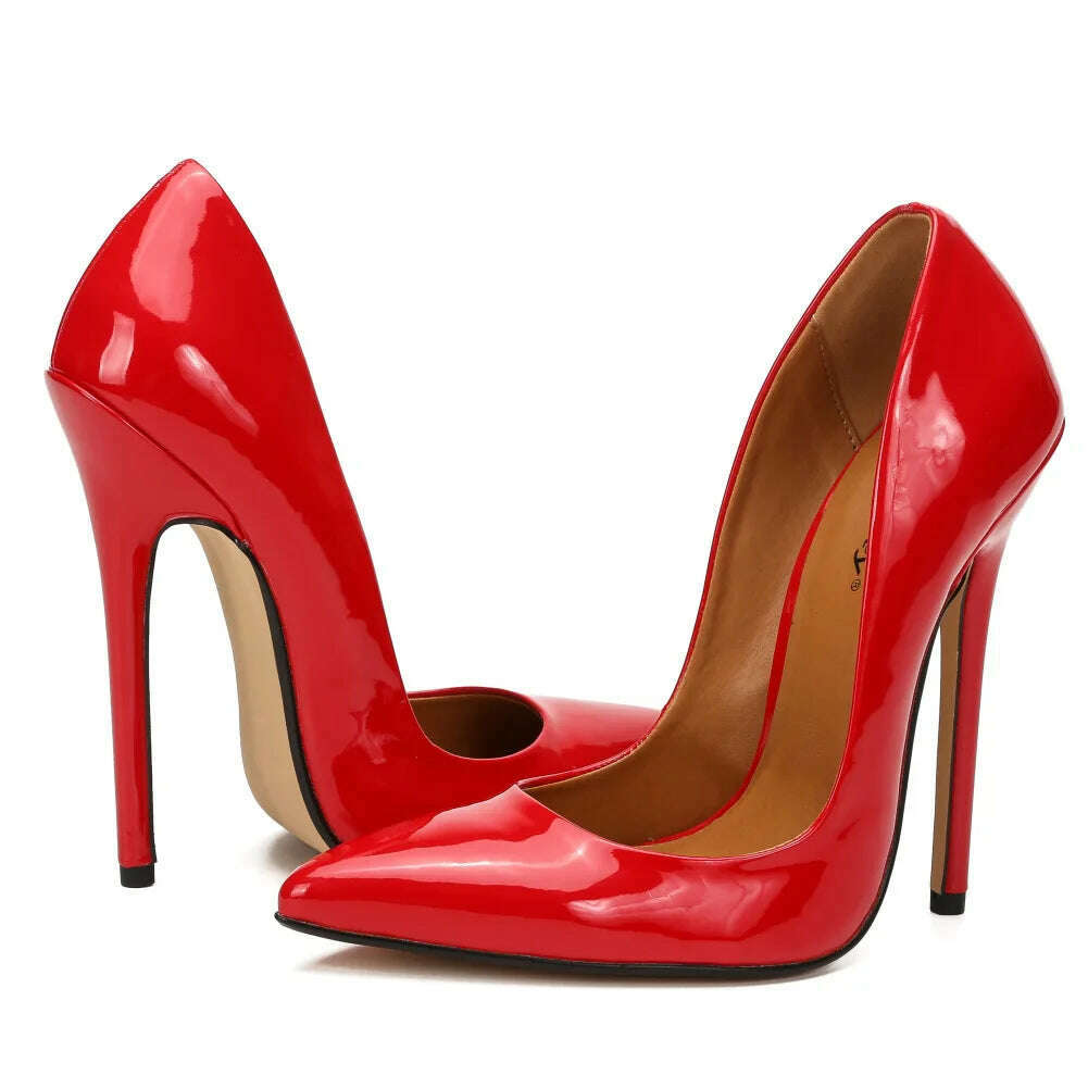 KIMLUD, Shoes Designer New Women Pumps Fashion Pointed Toe Patent Leather 14CM Thin Heels Novelty Modern Sandals Fashion Women's Shoes, KIMLUD Womens Clothes
