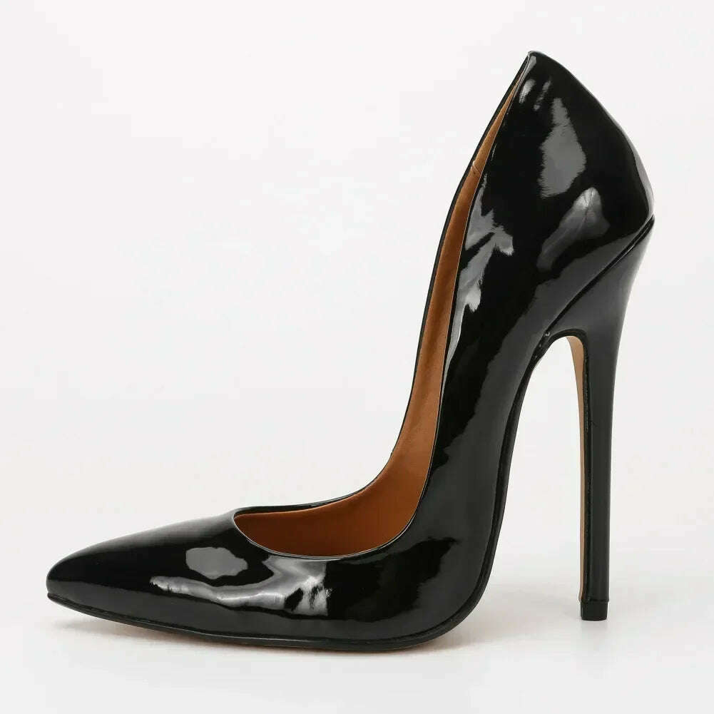 KIMLUD, Shoes Designer New Women Pumps Fashion Pointed Toe Patent Leather 14CM Thin Heels Novelty Modern Sandals Fashion Women's Shoes, patent black / 44, KIMLUD APPAREL - Womens Clothes