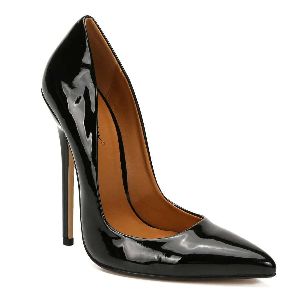 KIMLUD, Shoes Designer New Women Pumps Fashion Pointed Toe Patent Leather 14CM Thin Heels Novelty Modern Sandals Fashion Women's Shoes, KIMLUD Womens Clothes