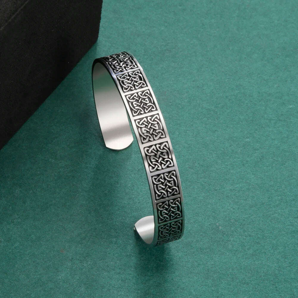 Skyrim Viking Triquetra Cuff Bangle for Women Men Stainless Steel Good Luck Amulet Vintage Celtics Irish Knots Bracelet Jewelry - KIMLUD