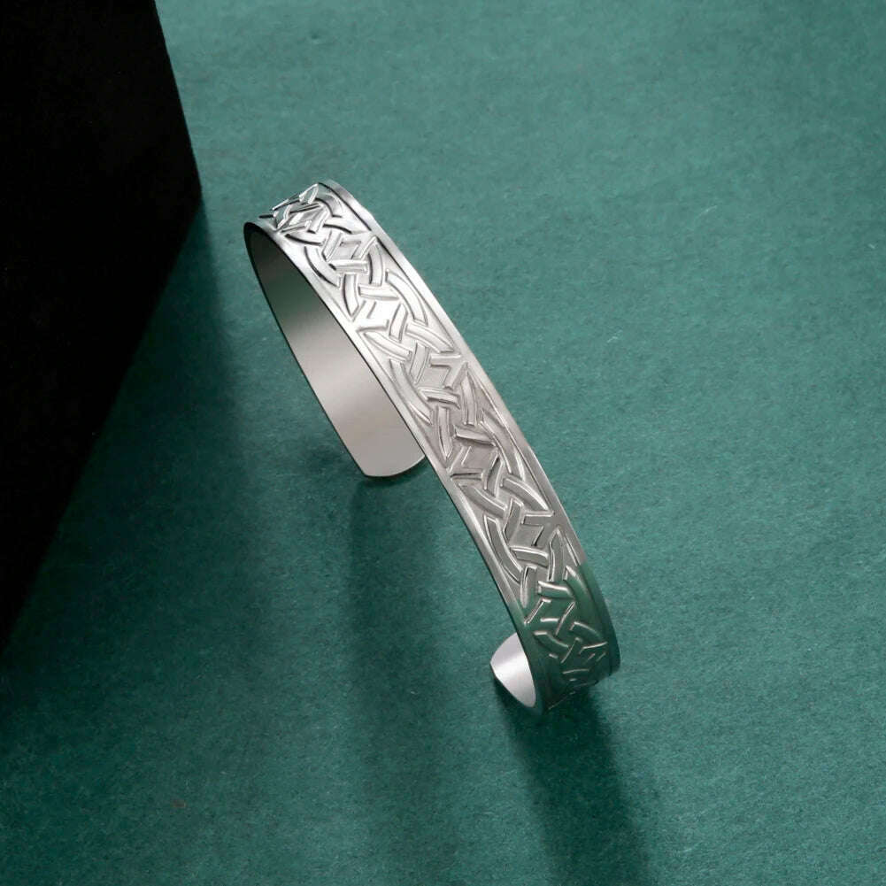 Skyrim Viking Triquetra Cuff Bangle for Women Men Stainless Steel Good Luck Amulet Vintage Celtics Irish Knots Bracelet Jewelry - KIMLUD