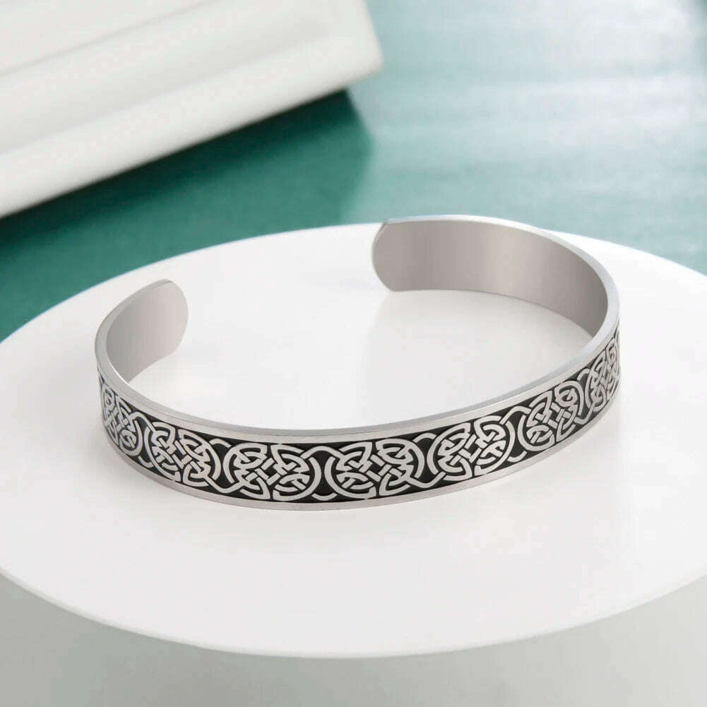 Skyrim Viking Triquetra Cuff Bangle for Women Men Stainless Steel Good Luck Amulet Vintage Celtics Irish Knots Bracelet Jewelry - KIMLUD