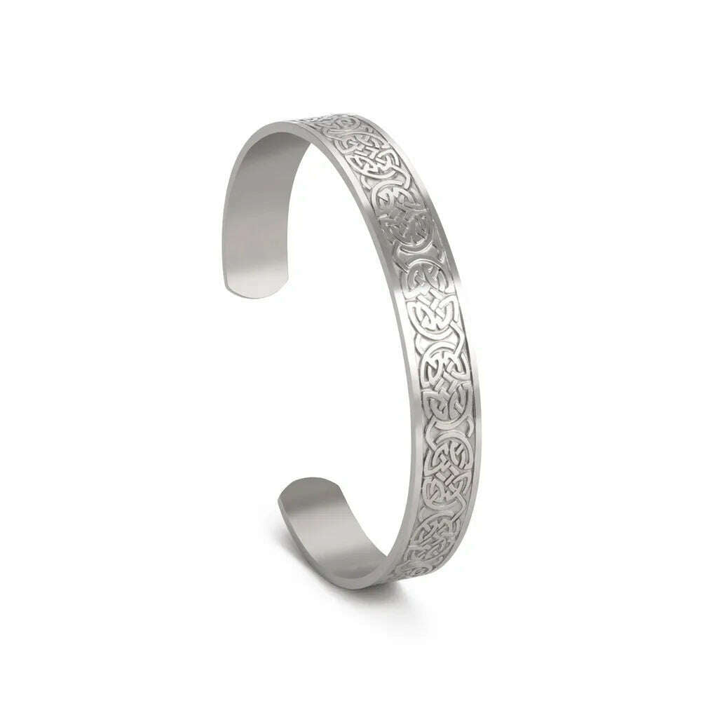 Skyrim Viking Triquetra Cuff Bangle for Women Men Stainless Steel Good Luck Amulet Vintage Celtics Irish Knots Bracelet Jewelry - KIMLUD