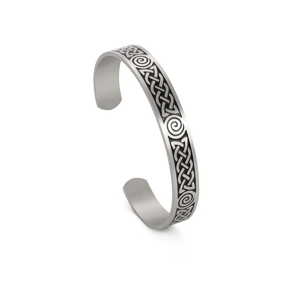 Skyrim Viking Triquetra Cuff Bangle for Women Men Stainless Steel Good Luck Amulet Vintage Celtics Irish Knots Bracelet Jewelry - KIMLUD
