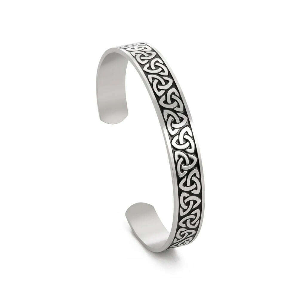 Skyrim Viking Triquetra Cuff Bangle for Women Men Stainless Steel Good Luck Amulet Vintage Celtics Irish Knots Bracelet Jewelry - KIMLUD