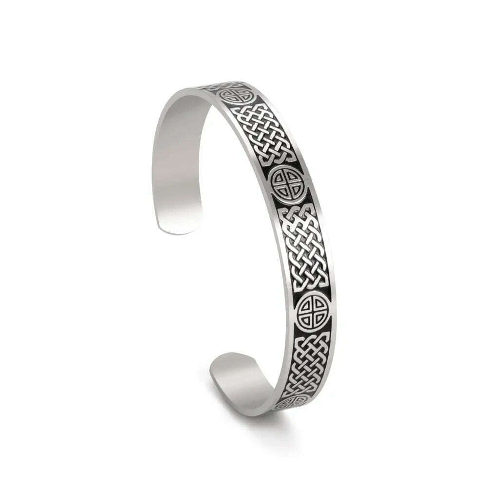 Skyrim Viking Triquetra Cuff Bangle for Women Men Stainless Steel Good Luck Amulet Vintage Celtics Irish Knots Bracelet Jewelry - KIMLUD