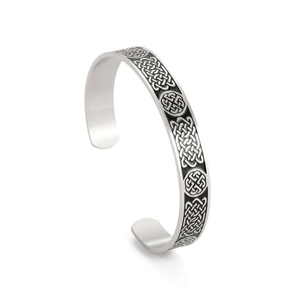Skyrim Viking Triquetra Cuff Bangle for Women Men Stainless Steel Good Luck Amulet Vintage Celtics Irish Knots Bracelet Jewelry - KIMLUD