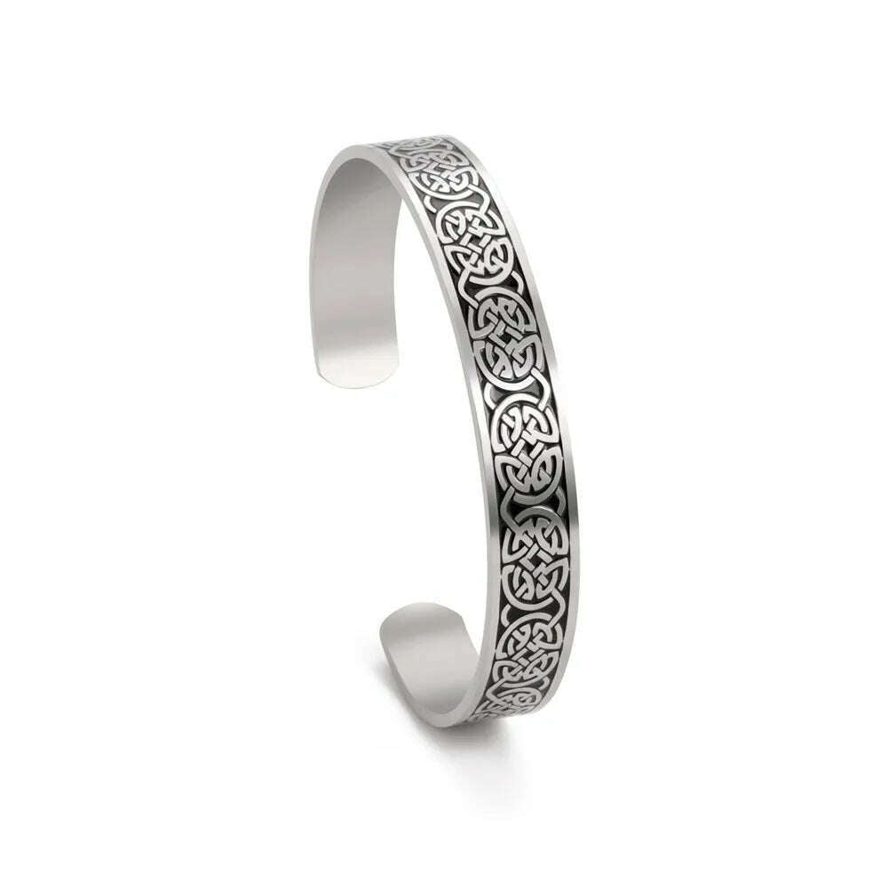 Skyrim Viking Triquetra Cuff Bangle for Women Men Stainless Steel Good Luck Amulet Vintage Celtics Irish Knots Bracelet Jewelry - KIMLUD