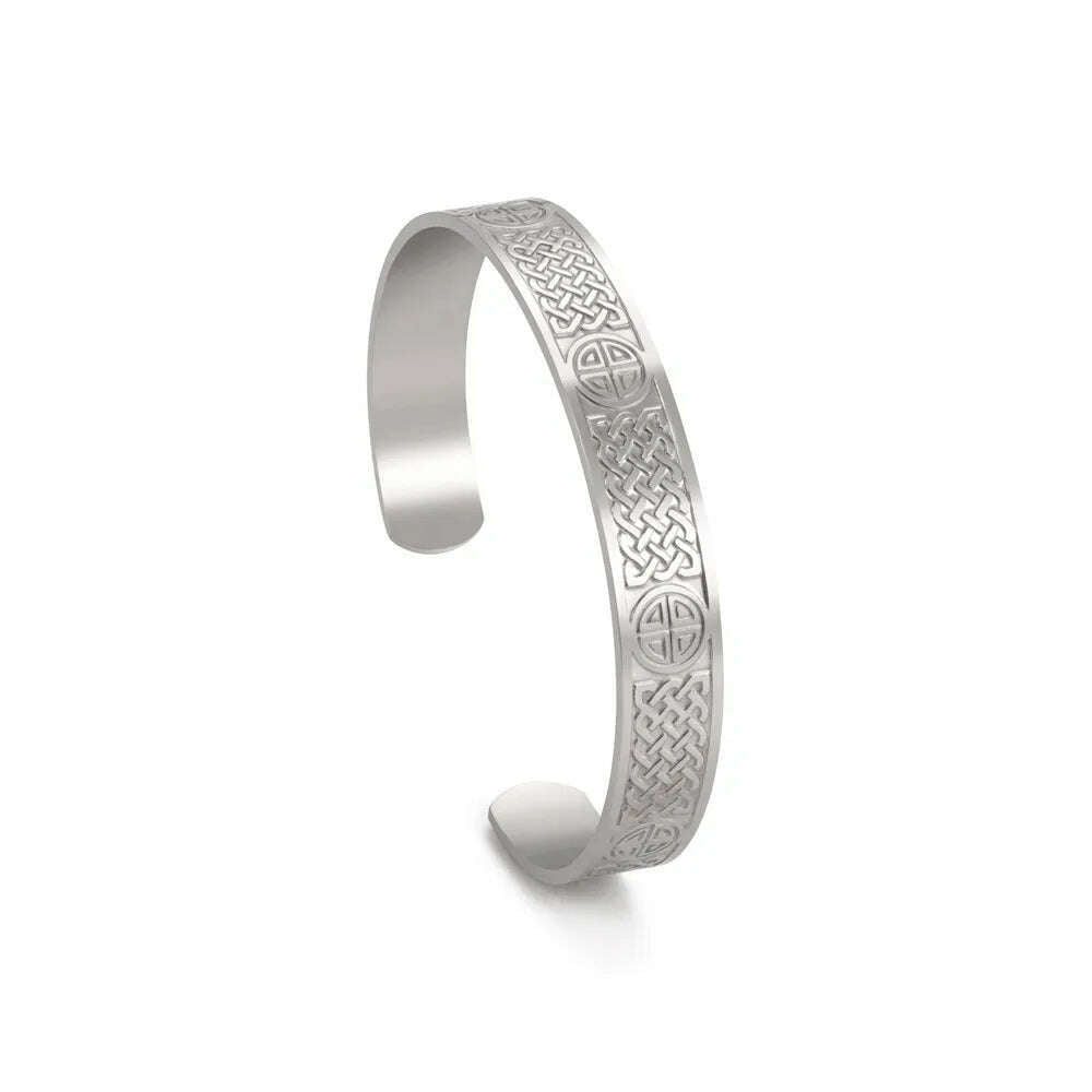Skyrim Viking Triquetra Cuff Bangle for Women Men Stainless Steel Good Luck Amulet Vintage Celtics Irish Knots Bracelet Jewelry - KIMLUD