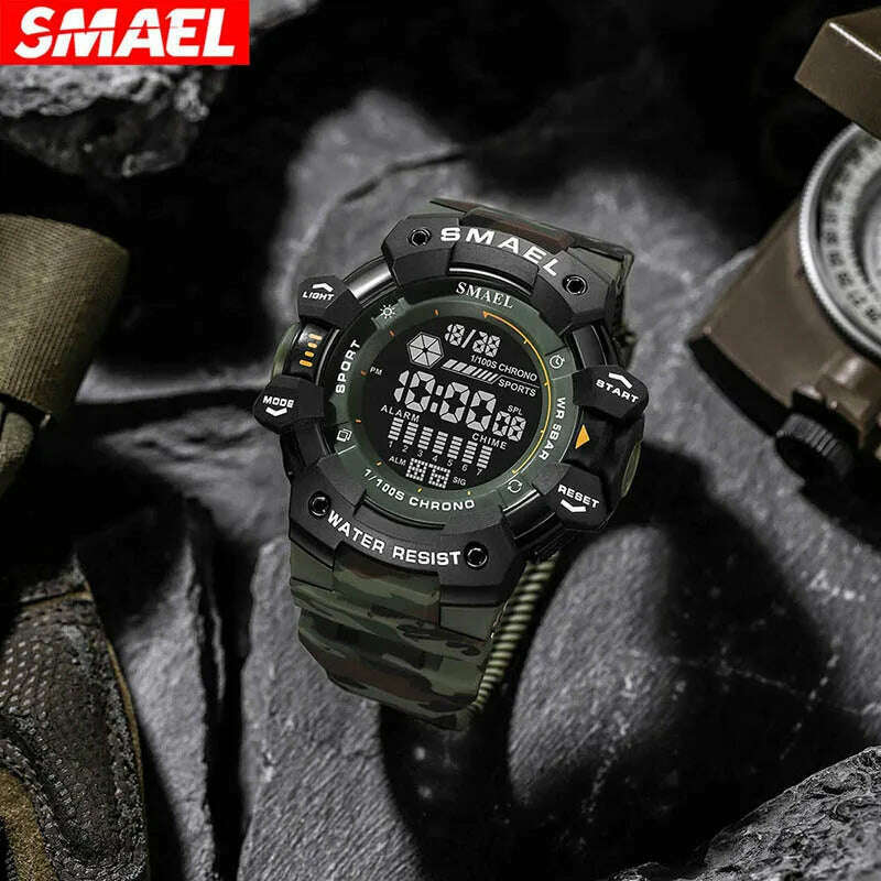 KIMLUD, SMAEL 8050 New Men's Large Dial, Personalized Trendy Camouflage Style Sports Multi-Function Luminous, KIMLUD Womens Clothes