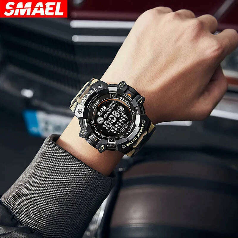 KIMLUD, SMAEL 8050 New Men's Large Dial, Personalized Trendy Camouflage Style Sports Multi-Function Luminous, KIMLUD Womens Clothes