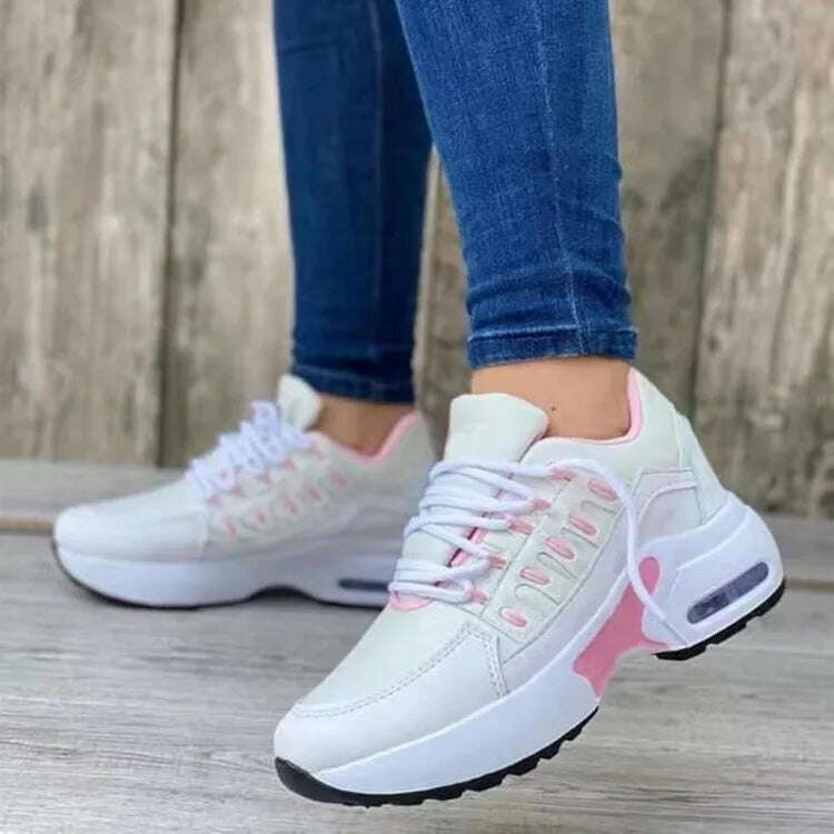 Sneakers Women Luxury Spring Autumn New Lace Up Wedge Platform Sneakers 2023 Outdoor Fashion Air Cushion Casual Running Zapatos - KIMLUD