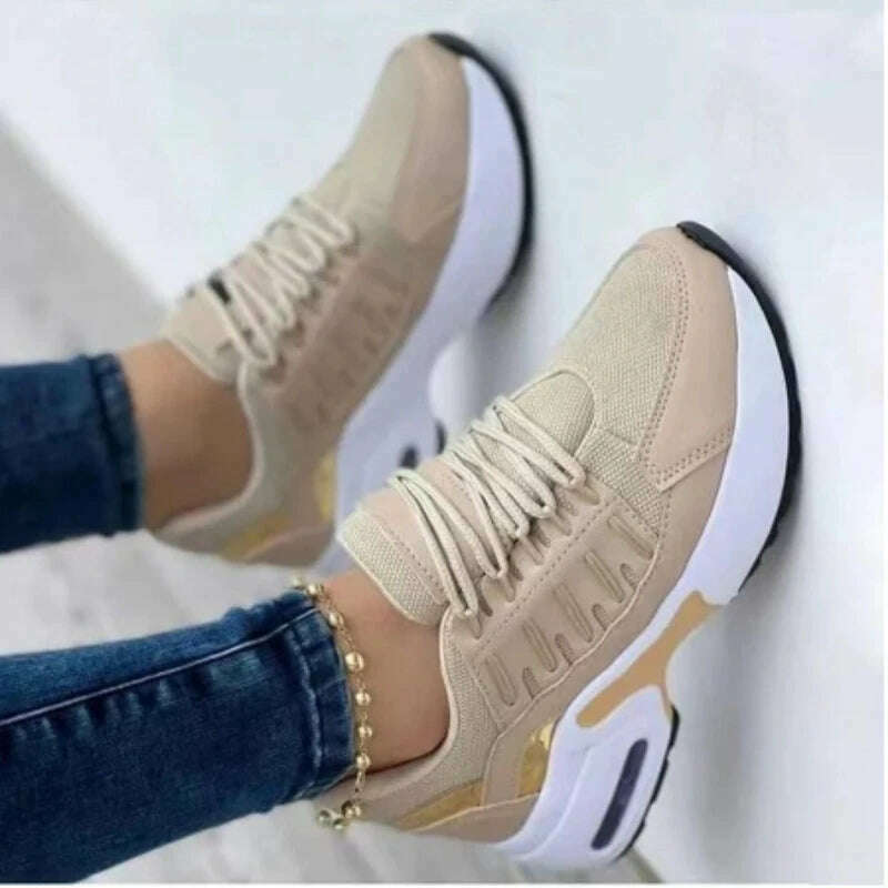Sneakers Women Luxury Spring Autumn New Lace Up Wedge Platform Sneakers 2023 Outdoor Fashion Air Cushion Casual Running Zapatos - KIMLUD