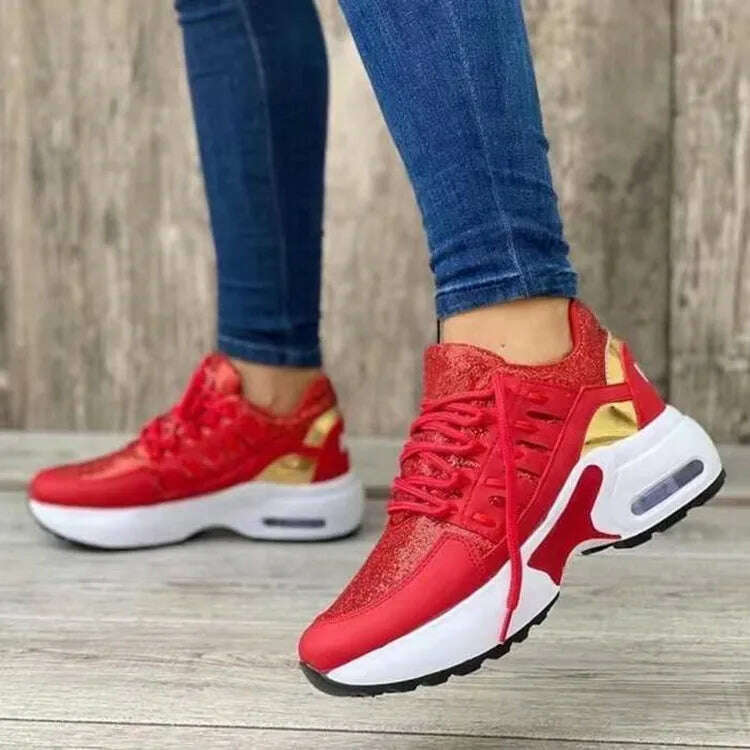Sneakers Women Luxury Spring Autumn New Lace Up Wedge Platform Sneakers 2023 Outdoor Fashion Air Cushion Casual Running Zapatos - KIMLUD
