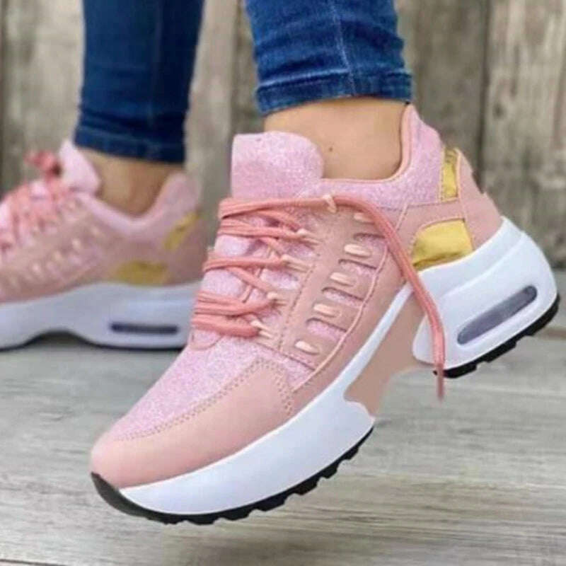 Sneakers Women Luxury Spring Autumn New Lace Up Wedge Platform Sneakers 2023 Outdoor Fashion Air Cushion Casual Running Zapatos - KIMLUD