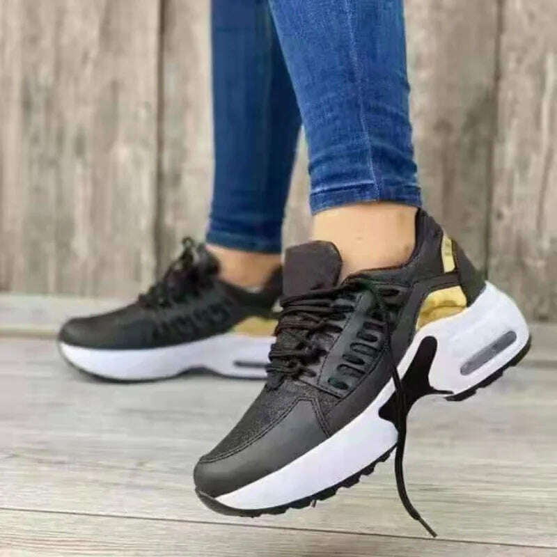 Sneakers Women Luxury Spring Autumn New Lace Up Wedge Platform Sneakers 2023 Outdoor Fashion Air Cushion Casual Running Zapatos - KIMLUD