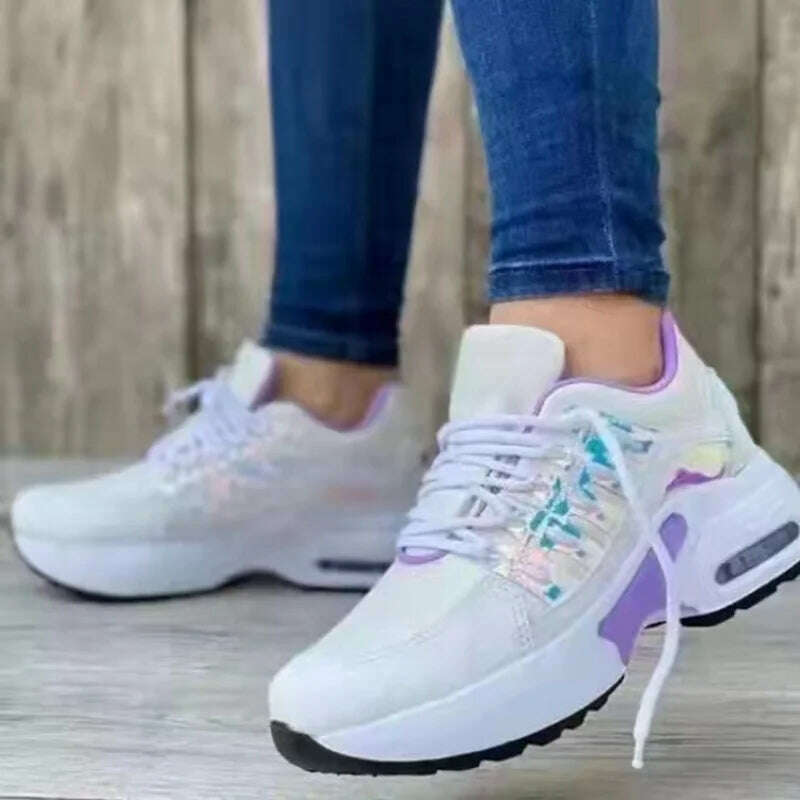 Sneakers Women Luxury Spring Autumn New Lace Up Wedge Platform Sneakers 2023 Outdoor Fashion Air Cushion Casual Running Zapatos - KIMLUD